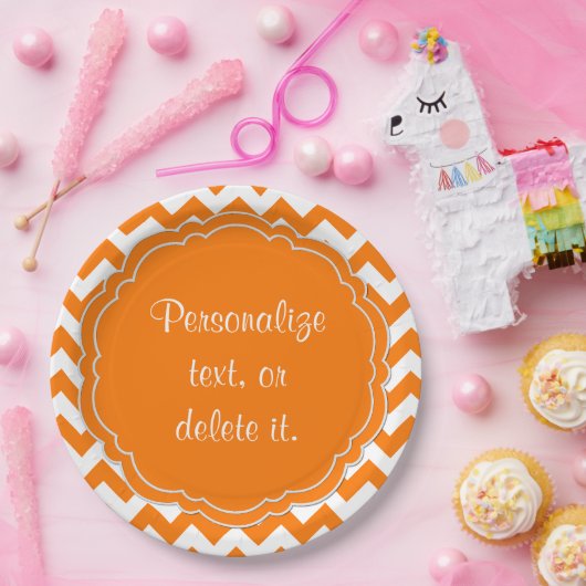 Schulfarben-Monogramm Zickzack Orange-White- Pappteller (Party)