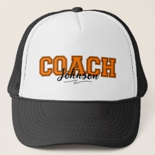 Schulfarben Personalisierter Coach-Orange und Schw Truckerkappe