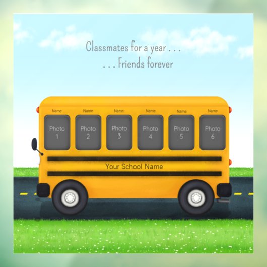 Schulfreunde Personalisierter Schulbus 6 Fotos Fensteraufkleber (Blatt 3)