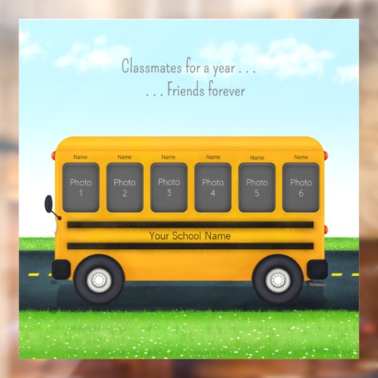 Schulfreunde Personalisierter Schulbus 6 Fotos Fensteraufkleber (Blatt 2)