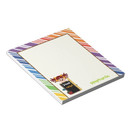 Schulgestein! Mädchen mit Tafel Zurück zur Schule Notizblock (angewinkelt)