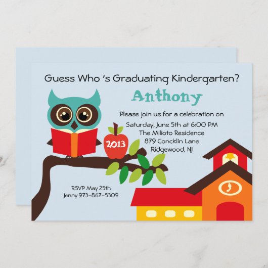 Schulhaus-kluge Eule scherzt Abschluss-Einladung Einladung (Vorne/Hinten)