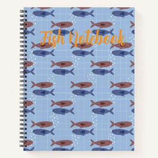 Schulheft mit Blauem Fischschwarm-Rastermuster Notizblock