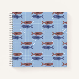 Schulheft mit Blauem Fischschwarm-Rastermuster Notizblock