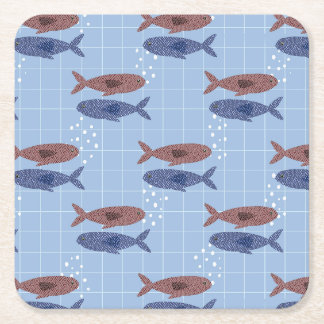 Schulheft mit Blauem Fischschwarm-Rastermuster Rechteckiger Pappuntersetzer