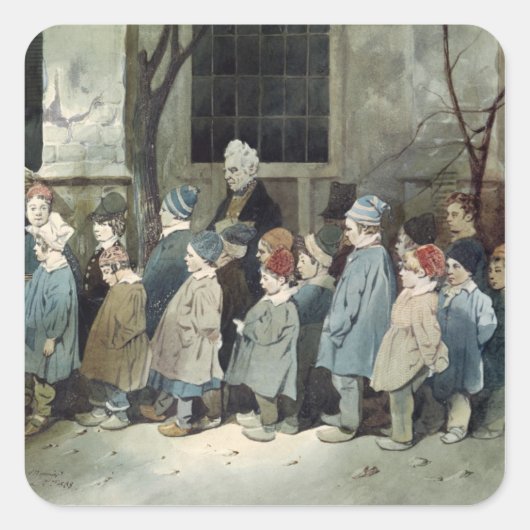 Schuljungen im Spielplatz Quadratischer Aufkleber (Vorderseite)