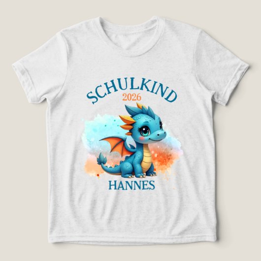 Schulkind 2026 Niedlicher Babydrache blau orange Tri-Blend Shirt (Design Vorderseite)