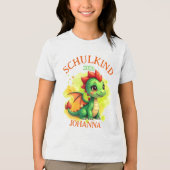 Schulkind 2026 Niedlicher Babydrache orange grün Tri-Blend Shirt (Vorderseite)