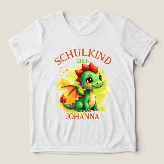 Schulkind 2026 Niedlicher Babydrache orange grün Tri-Blend Shirt (Design Vorderseite)