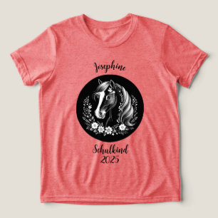 Schulkind 2026 - Pferd mit Blumen - schwarz weiß   Tri-Blend Shirt