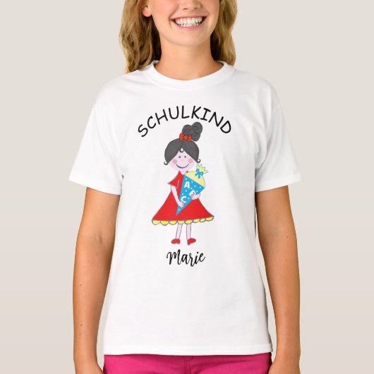 Schulkind - Mädchen mit Schultüte - rot 1 | T-Shirt (Vorderseite)