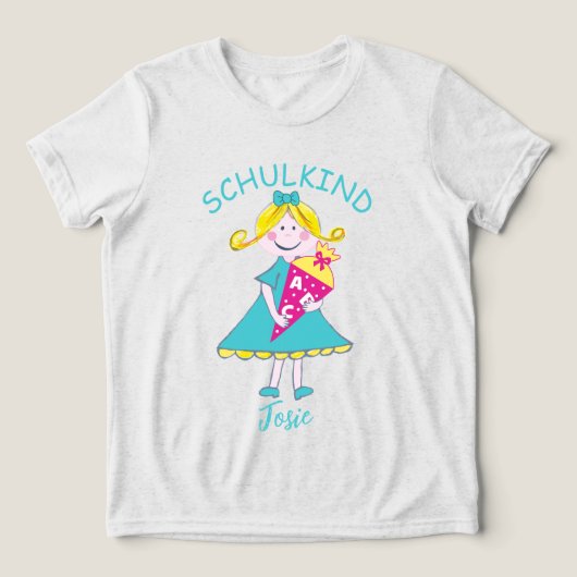Schulkind - Mädchen mit Schultüte - türkis 1 | Tri-Blend Shirt (Design Vorderseite)