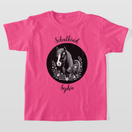 Schulkind - Pony mit Blumen - schwarz weiß | T-Shirt