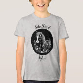 Schulkind - Pony mit Blumen - schwarz weiß | Tri-Blend Shirt (Vorderseite)