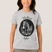 Schulkind - Pony mit Blumen - schwarz weiß | Tri-Blend Shirt (Vorderseite)