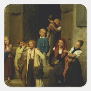 Schulkinder beim Schrei eines Jungen 1861 Quadratischer Aufkleber