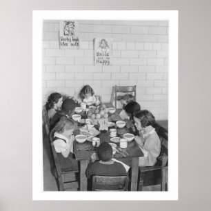 Schulkinder, die das Mittagessen - Vintag essen Poster