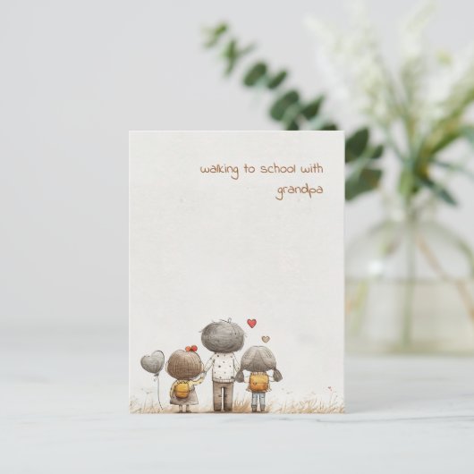Schulkinder mit Großvater Postkarte (Stehend Vorderseite)