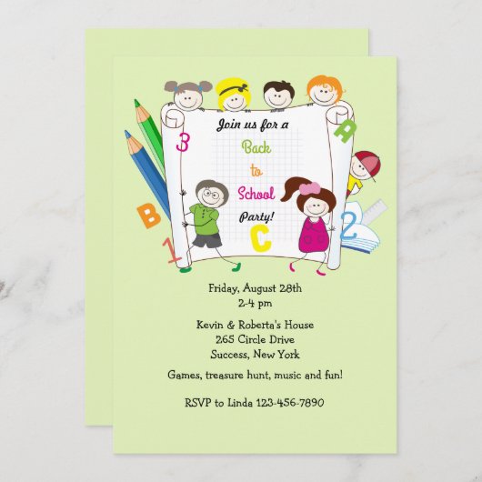 Schulkinder zurück zur Party Einladung der Schule (Vorne/Hinten)