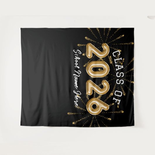 Schulklasse 2024 Schulname Gold Graduation Party Wandteppich (Vorderseite (Horizontal))