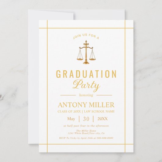 Schulklasse Gold, Jura Abschluss 2025 Einladung (Vorderseite)