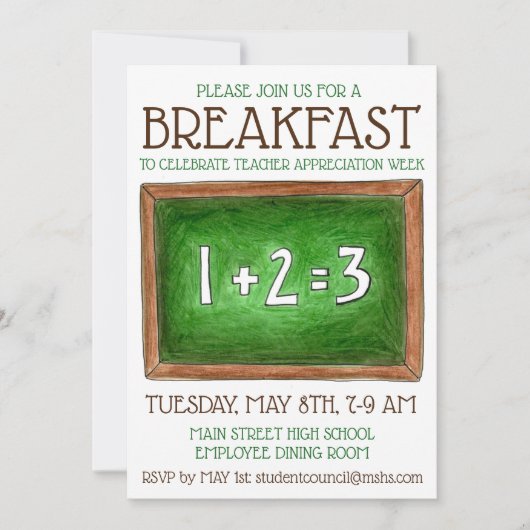 Schulklassenzimmer Chalkboard Lehrer Wertschätzung Einladung (Vorderseite)