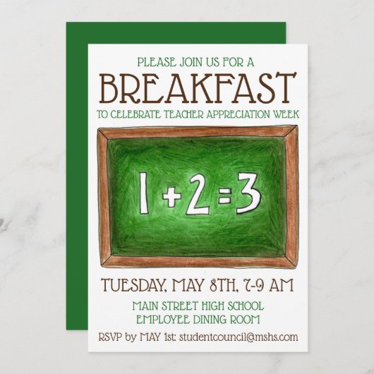 Schulklassenzimmer Chalkboard Lehrer Wertschätzung Einladung (Vorne/Hinten)