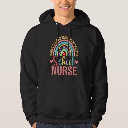 Schulkrankenschwester Boho Regenbogen Leopard Kran Hoodie (Vorderseite)