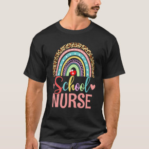 Schulkrankenschwester Boho Regenbogen Leopard Kran T-Shirt