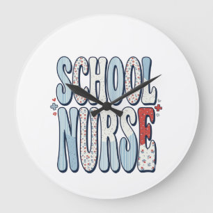 Schulkrankenschwester Vintage-Blumen-Typografie-Sh Große Wanduhr