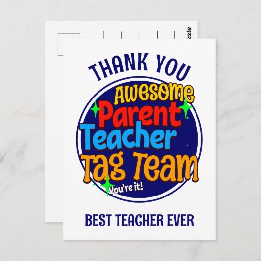 Schullehrer Eltern TAG TEAM Postkarte (Vorne/Hinten)