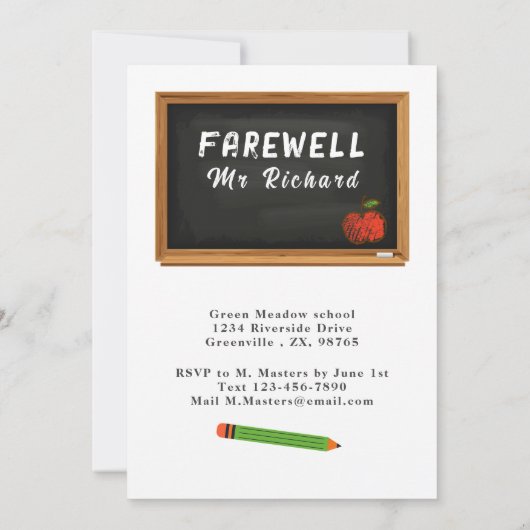 Schullehrer für das Party im Rentenalter, Blackboa Einladung (Rückseite)