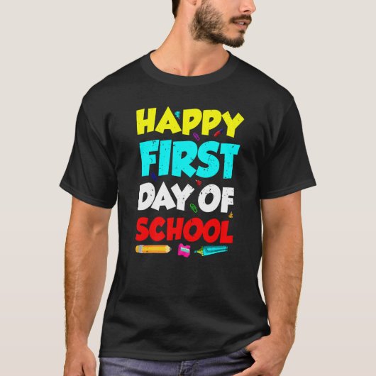 Schullehrer glücklicher erster Schultag T-Shirt (Vorderseite)