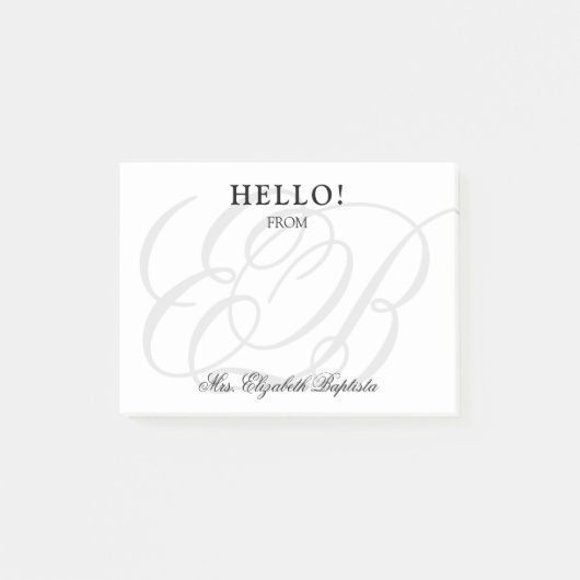 Schullehrer Hallo Elegante Monogram Post-it Klebezettel (Vorderseite)