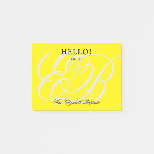 Schullehrer Hallo Mit Monogramm Gelb Post-it Klebezettel (Vorderseite)