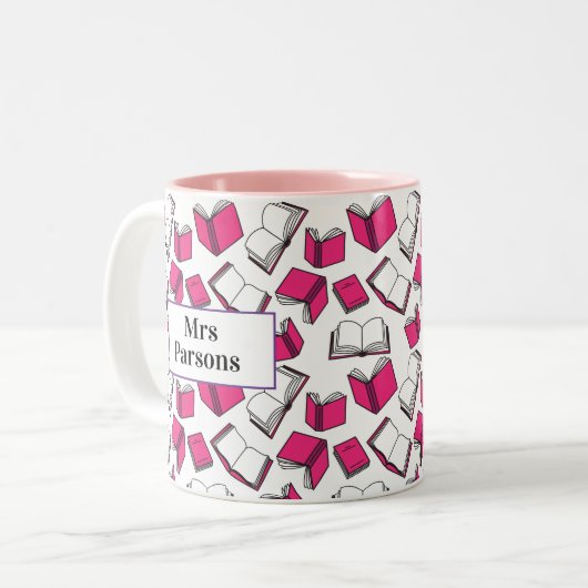 Schullehrer Pink Librarian Books Muster Zweifarbige Tasse (Vorderseite Links)