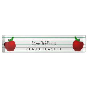Schullehrer Red Apple Ruled Lined Namensplakette