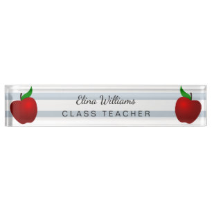 Schullehrer Red Apple sauber gestreifte Klassik Namensplakette