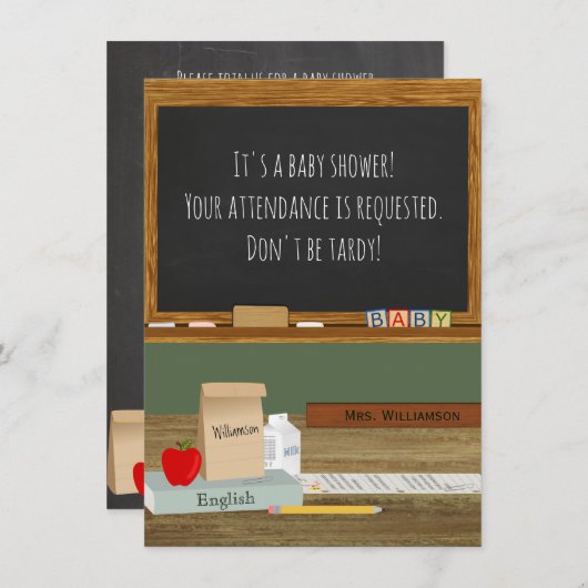 Schullehrer Thema Kinderdusche Einladung (Vorne/Hinten)