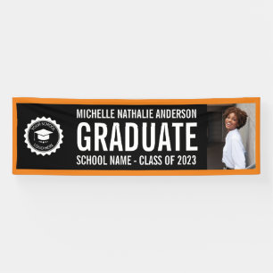 Schullogo Abschluss Foto Party Schwarzes Orange Banner