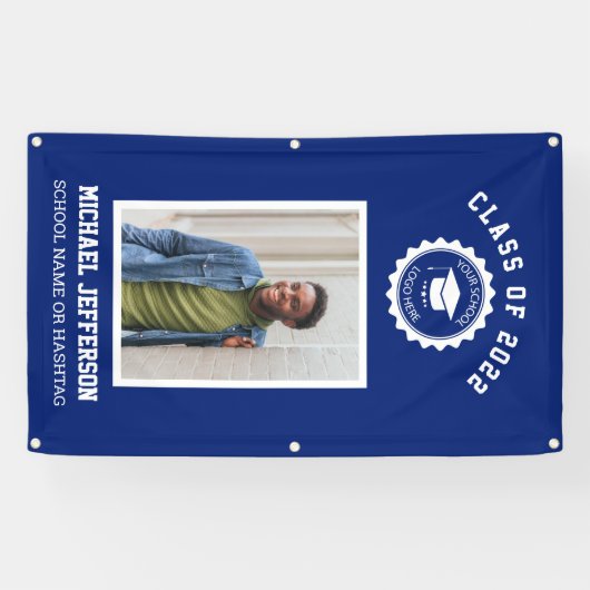 Schullogo oder Maskottchen Blue Foto Abschluss Banner (Horizontal)