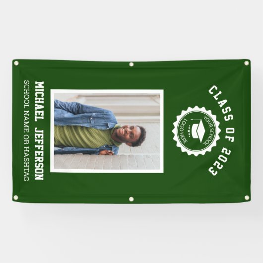 Schullogo oder Maskottchen Grüner Foto Abschluss Banner (Horizontal)