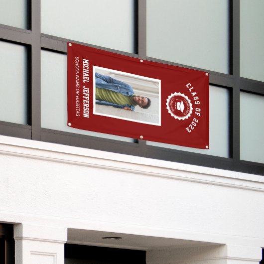 Schullogo oder Maskottchen Maroon Foto Abschluss Banner (Äußeres Gebäude)