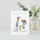Schulmädchen mit Mutter und Vater Postkarte (Stehend Vorderseite)