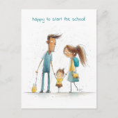 Schulmädchen mit Mutter und Vater Postkarte (Vorderseite)