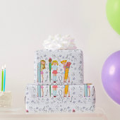 Schulmädchen mit Oversified School Stationery Geschenkpapier