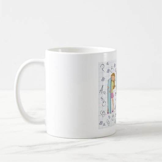 Schulmädchen mit Oversified School Stationery Kaffeetasse (Links)
