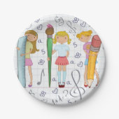 Schulmädchen mit Oversified School Stationery Pappteller (Vorderseite)