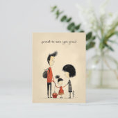 Schulmädchen, Mutter und Vater Postkarte (Stehend Vorderseite)