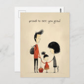 Schulmädchen, Mutter und Vater Postkarte (Vorne/Hinten)